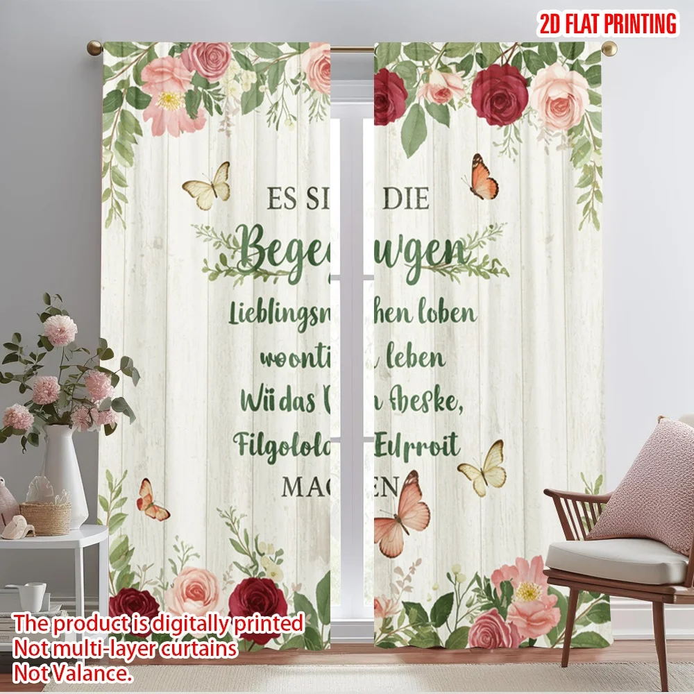 

2pcs 2D flat printing Curtains Encounters loved ones make life worth Fabric Without Electricity Festive Holiday for All Season