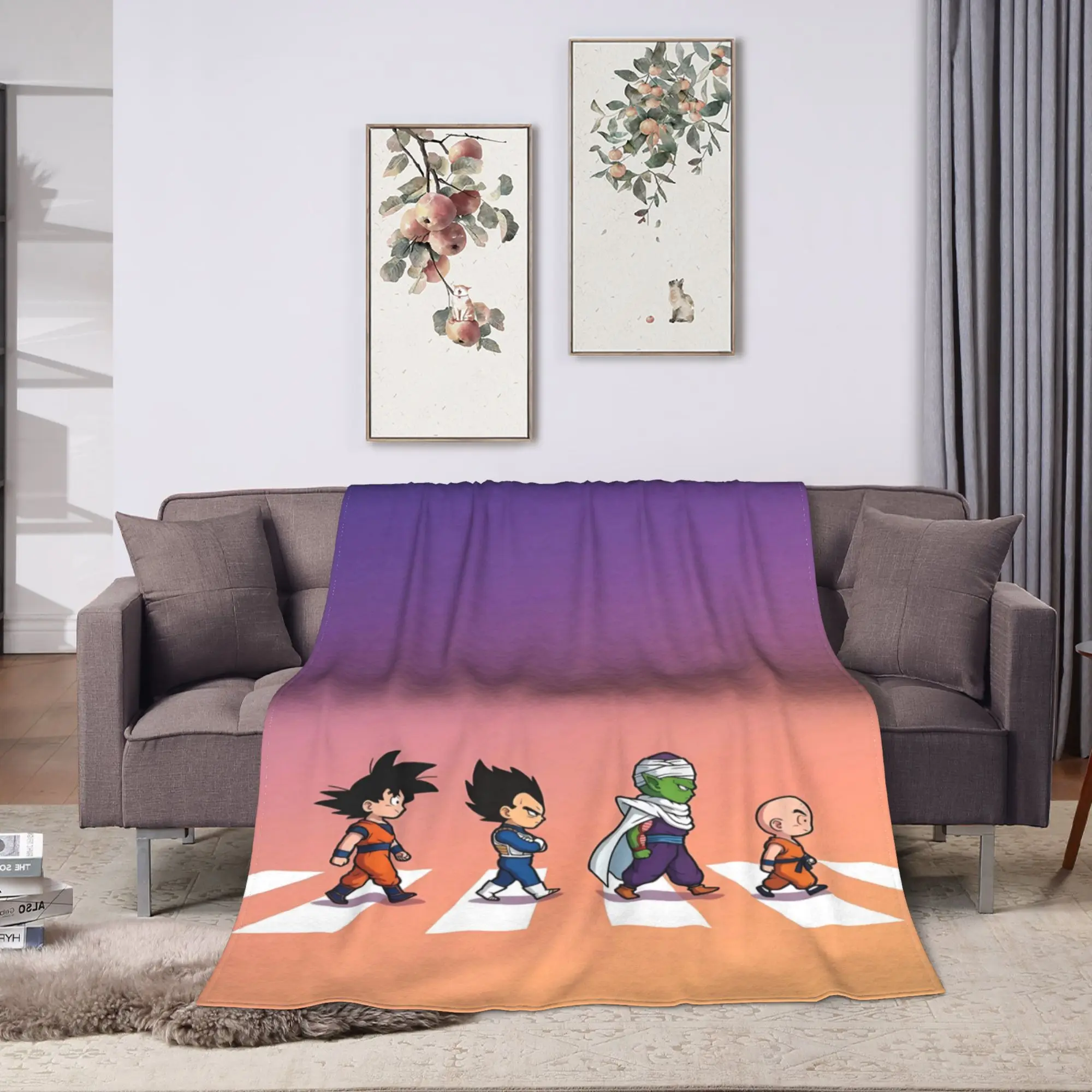 Goku Holding Kid Gohan Dragon Ball Flannel Blankets  Warm Bedding Throws for Living Room Travel Bedspread Sofa Bed Cover