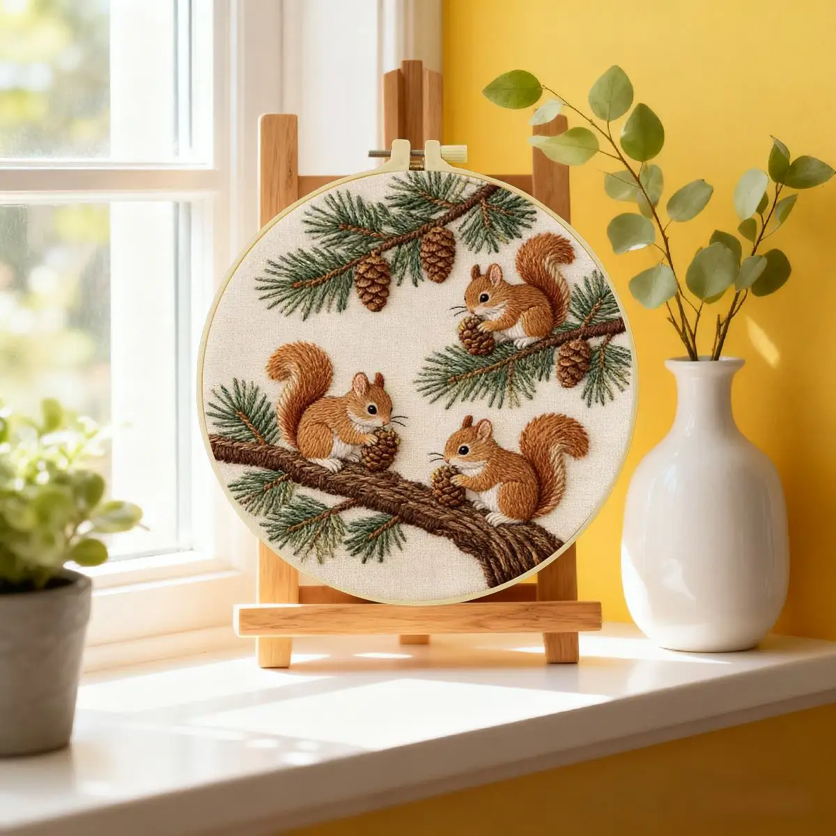 1 Stück 20X20CM/15X15CM 7,87/6,3 Zoll Tier - Eichhörnchen Stickerei Starter-Kit DIY-Kit DIY-Stickerei-Set Handarbeiten Malerei – Detail 1