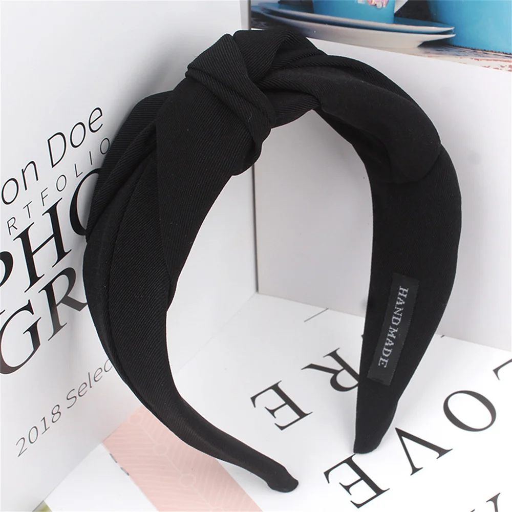 Solid Fabric Knotted Wide Hairbands For Women Girls Headbands Fashion Hair Hoop Bands Female Elastic Hair Bands