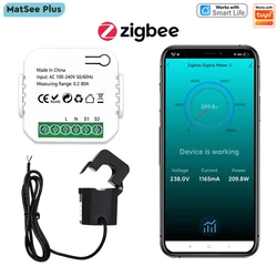 Tuya Smart Life ZigBee Energy Meter 80A Pinza Transformador de corriente APP Monitor Consumo de energía KWh Electricidad Estadísticas Digital Electric 110V 240V 50/60Hz Puede configurar escenas Automatización