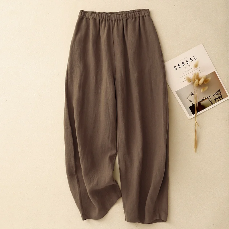Comfortabele Han Han linnen broek elastische taille zomer woon-werkverkeer casual losse pasvorm damesbroek Harlan Sle l taille