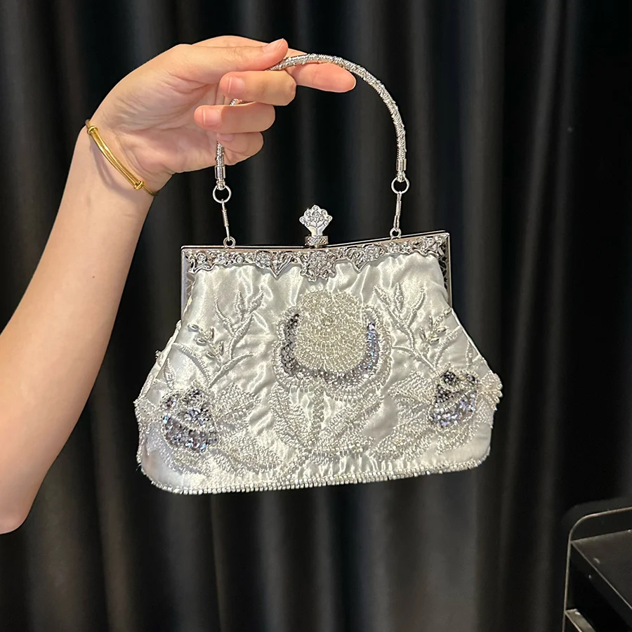 

Diamond Beaded Sequin Chains Crossbody Bags For Women Metal Handle Shoulder Bags Phone Purse Handbag Evening Clutch Bag Girl Sac