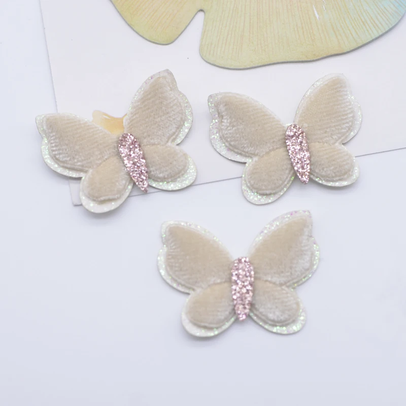 10Pcs 35*27mm Short Plush Double Butterfly Appliques for DIY Headwear Hair Clips Bow Decor Accessories