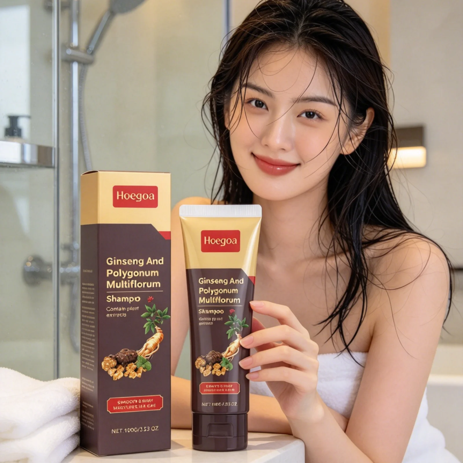 Hoegoa Ginseng Polygonum Multiflorum Shampoo Deep Nourishing Hair Repairing Reduce Dandruff Oil Control Herbal Hair Shampoo 100g