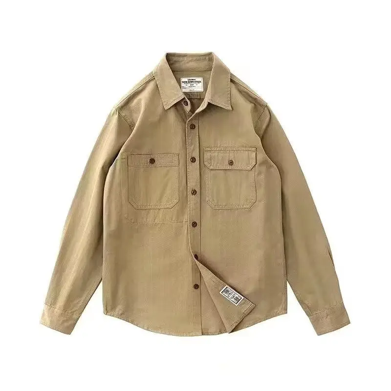 American Japanese Retro Work Shirt Long-sleeved Loose Solid Color Shirt Men's Casual Versatile Sun Protection Jacket