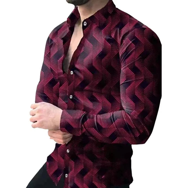 Gradient Men's Round Formal Shirt Button Shirt Long Sleeve Business Casual Everyday Autumn and Winter Lapel Shirt 3D Print Tops