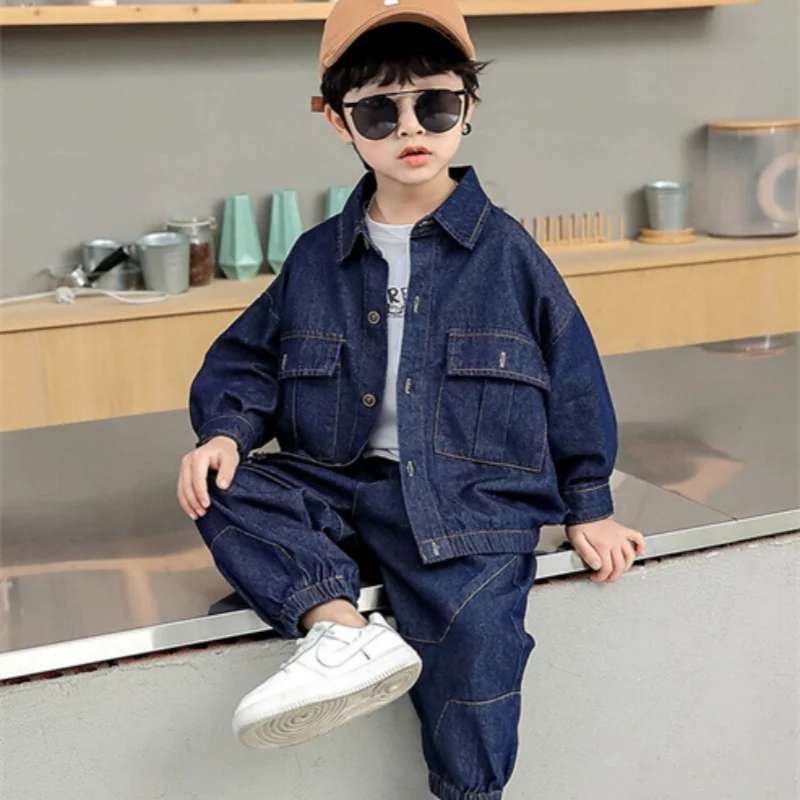 

Boys Coat +Pants Kids Suits Cotton 2PCS/Set 2024 Blue Jean Spring Autumn Cotton Sportswear Suit Tracksuits Outfits Children Clot