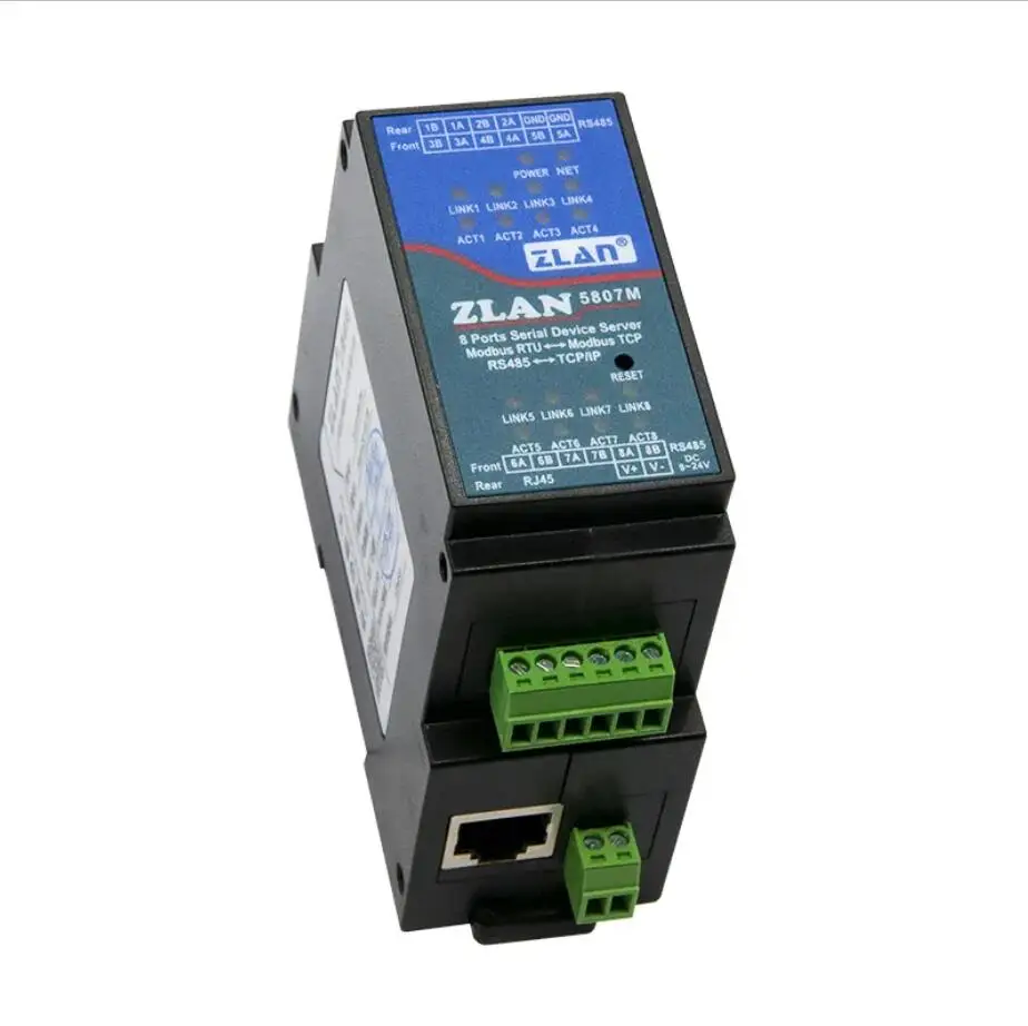 

8-канальный сервер последовательного интерфейса RJ45 с преобразователем RS485 для монтажа на DIN-рейку, IoT-конвертер 485 в Ethernet
