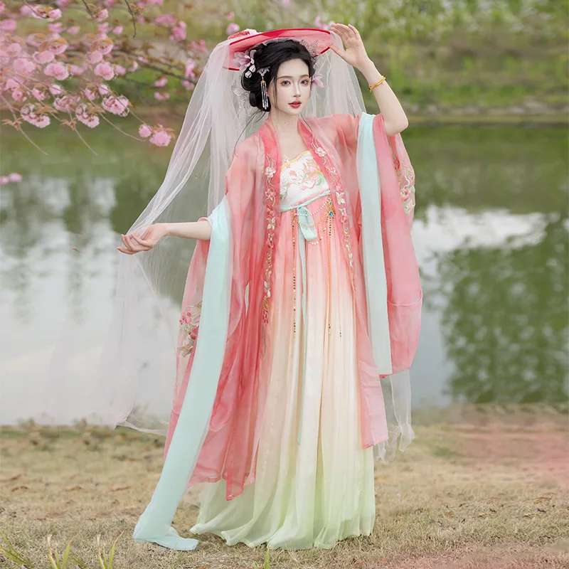 Pink Women's Hanfu Ancient Costume Elegance Fairy Lady Classical Delicacy Embroidery Dance Clothes