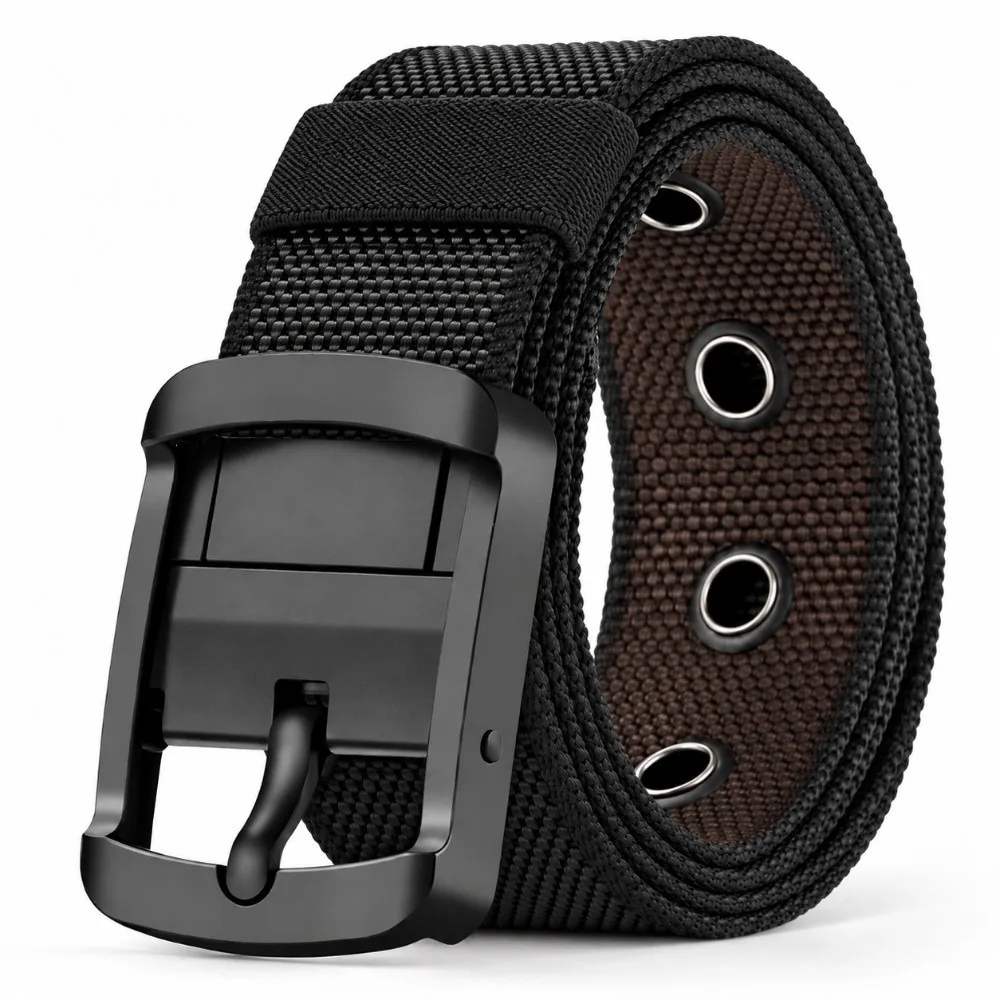 120cm Length Nylon Waist Belt Double Sided Lightweight Reversible Belt Adjustable Rotatable Pin Buckle Casual Trouser Belt