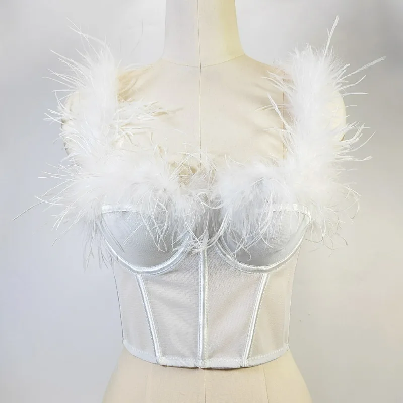 مثير ريشة تانك القمم جديد لطيف الصلبة كاميس شيك المحاصيل الأعلى خمر مشد بوستير موضة كل مباراة الأساسية حفلة Hotsweet الأعلى Y2k #4