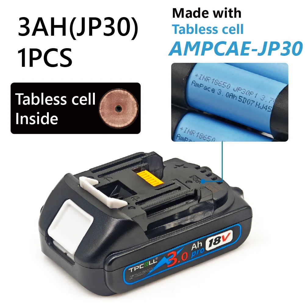 TPCELL 2.5Ah/3Ah For MKT 18V Tabless cells Replacement Battery Power Tools Li-ion