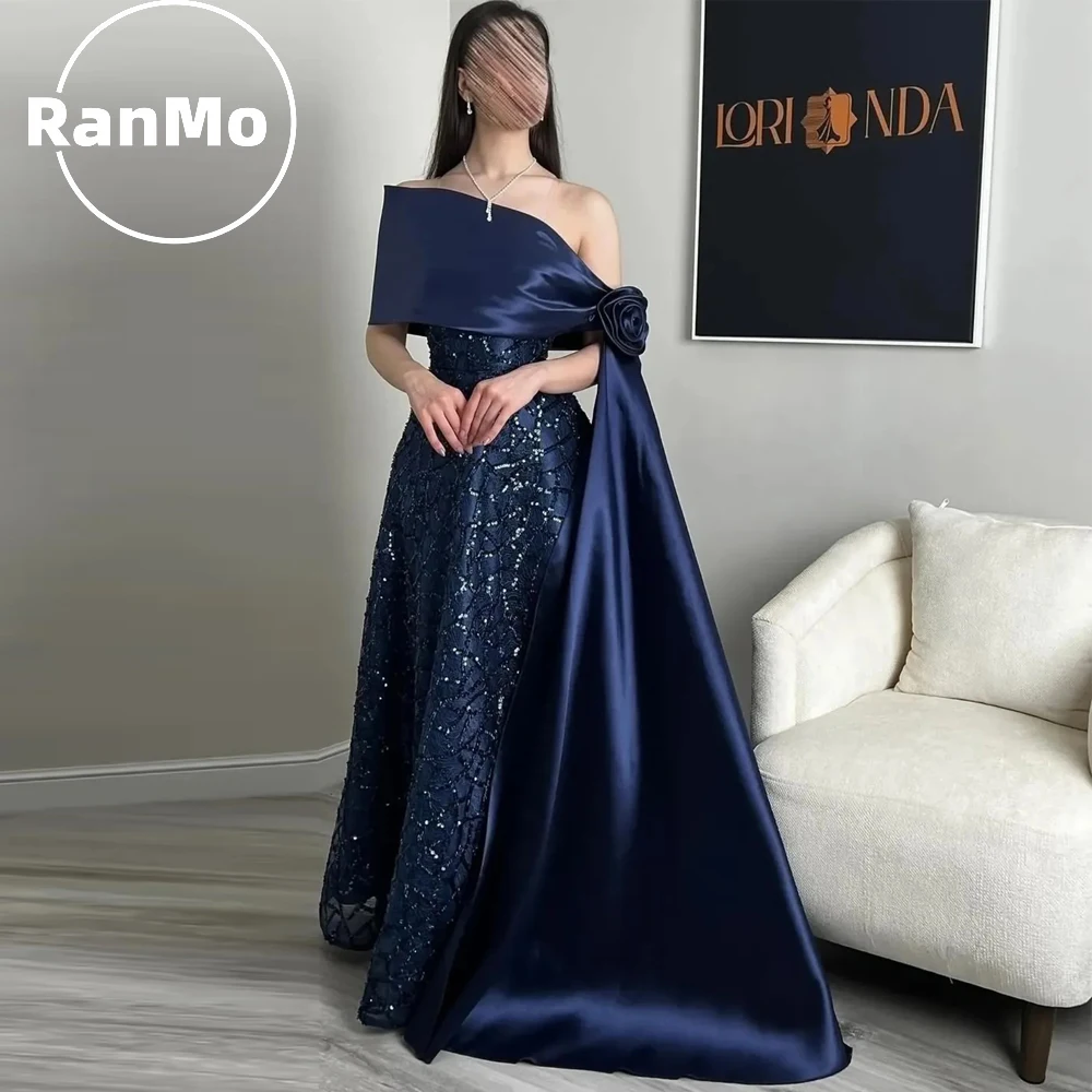 

Изысканное синее платье Ranmo А-силуэта для выпускного вечера с аппликациями и пайетками, с открытыми плечами, 2026, класса люкс, больших размеров, Vestidos De Festa, на заказ
