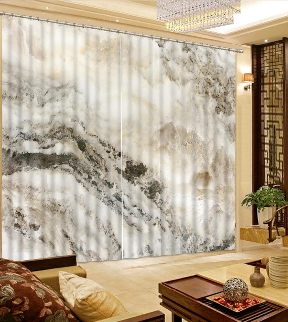 custom curtains curtains 3d pattern decoration Marble black and white pattern 3d curtains printed