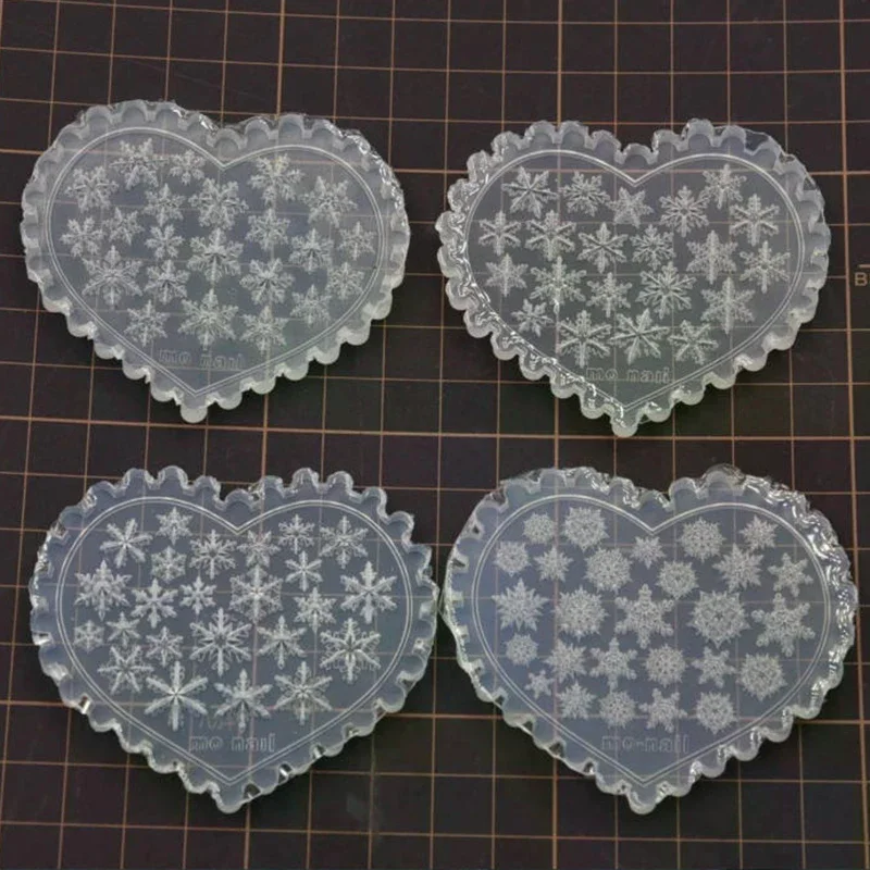 1개 겨울 눈송이 네일 아트 실리콘 몰드 3D 엠보싱 조각 소프트 스탬핑 플레이트 크리스마스 재사용 가능 DIY 젤 스텐실 도구