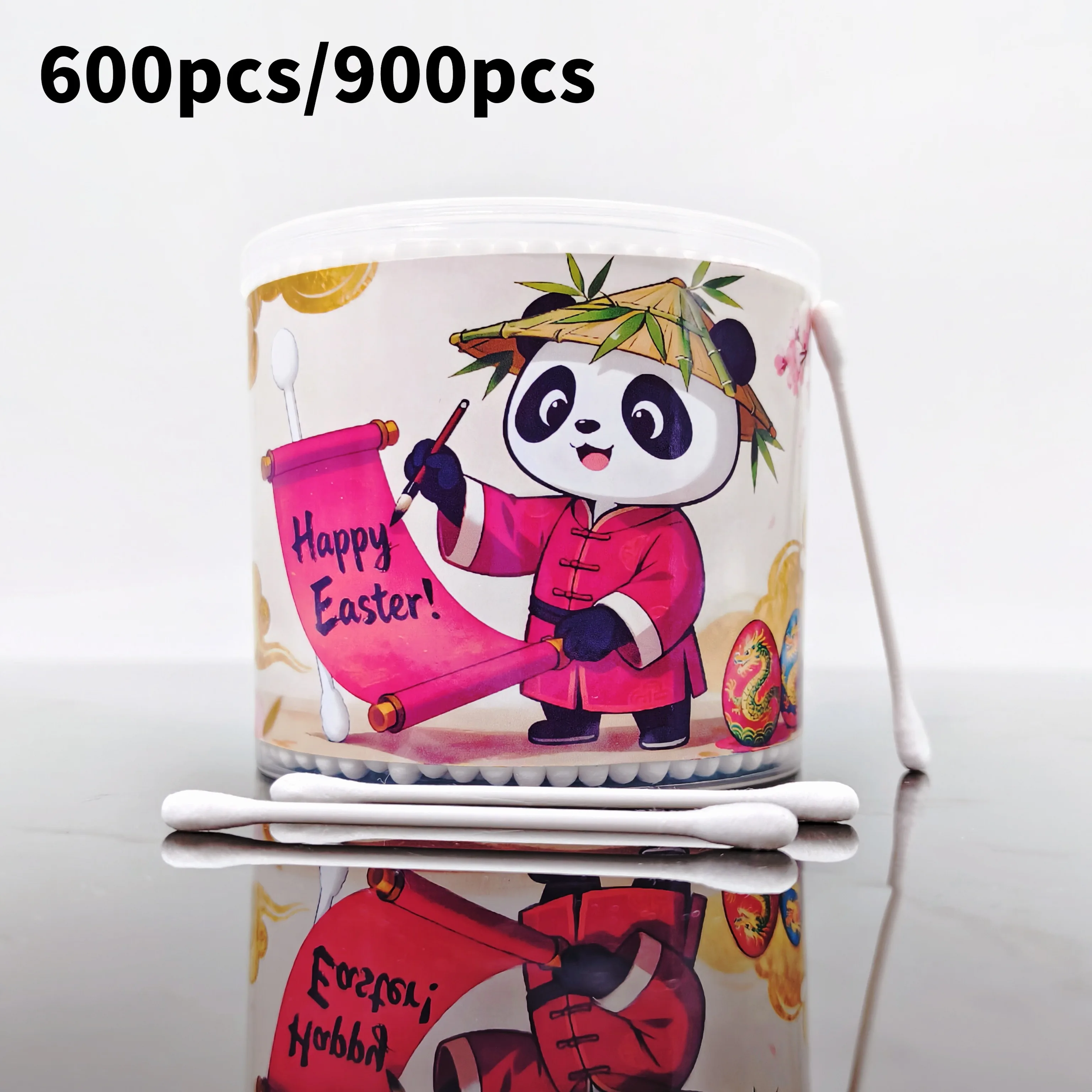 600 قطعة/900 قطعة بيضة عيد الفصح أعواد قطنية إبداعية عصا ، عنصر الباندا دوامة أعواد قطنية مستديرة ، أعواد قطنية هدية العيد