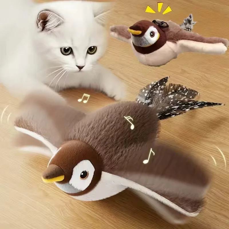 Elektrisches Simuliertes Vogel-Katzenspielzeug mit Federn, Interaktives Quietschendes Kätzchen-Spielzeug mit Katzenminze, Wiederaufladbares Vogel-Katzenspielzeug mit Bissfestigkeit