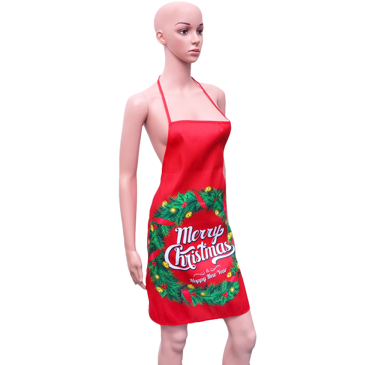 

Christmas Print Cloth Aprons Cartoon Kitchen Cooking Apron For Women Men Wreath Design Wear-Resistant