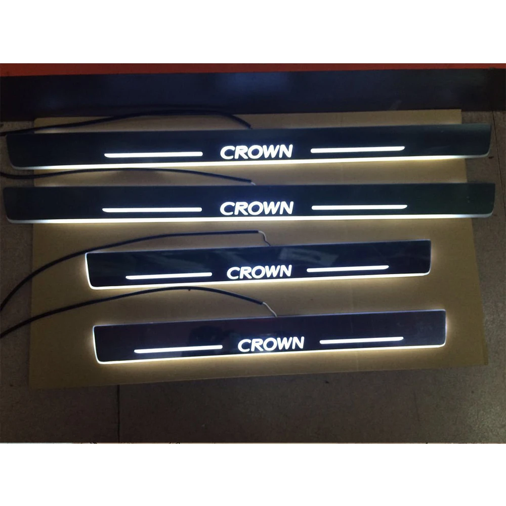 4Pcs White Illuminated LED Door Sill Scuff Plate Guard For Toyota Crown Chrome Styling Car Door Sill Production