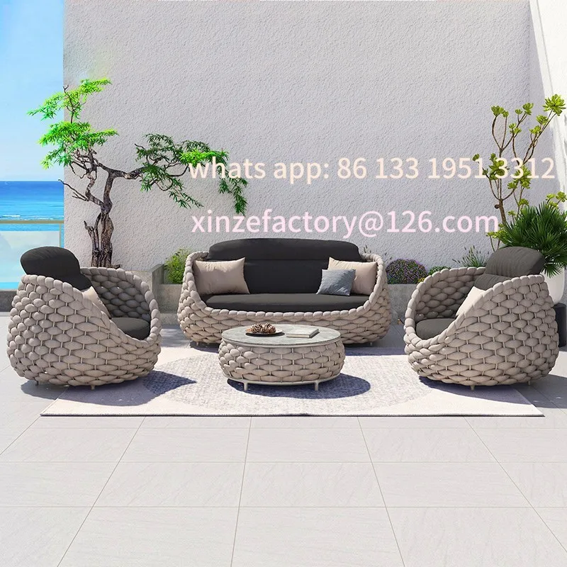 أريكة الروطان القابلة للتخصيص كرسي الروطان طاولة القهوة مزيج فيلا غرفة المعيشة في الهواء الطلق شرفة شرفة الأثاث الترفيهي أريكة