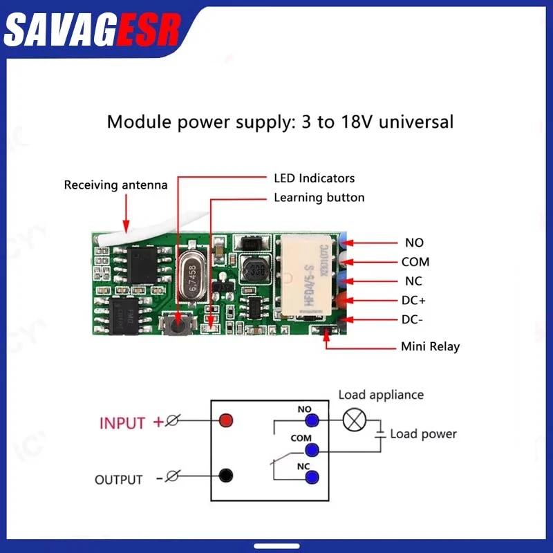 433MHz 1 Set DC3V-18V Mini Relay Wireless RF Remote Control Switch LED Lamp Controller Micro Receiver Transmitter