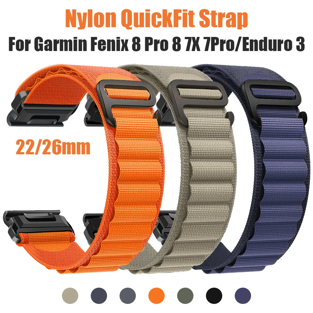 Pulseira de relógio de nylon 22/26mm, para garmin fenix 8 pro 8 7x/instinct 2x/tactix 8/enduro 3/forerunner 965, pulseiras de relógio inteligente