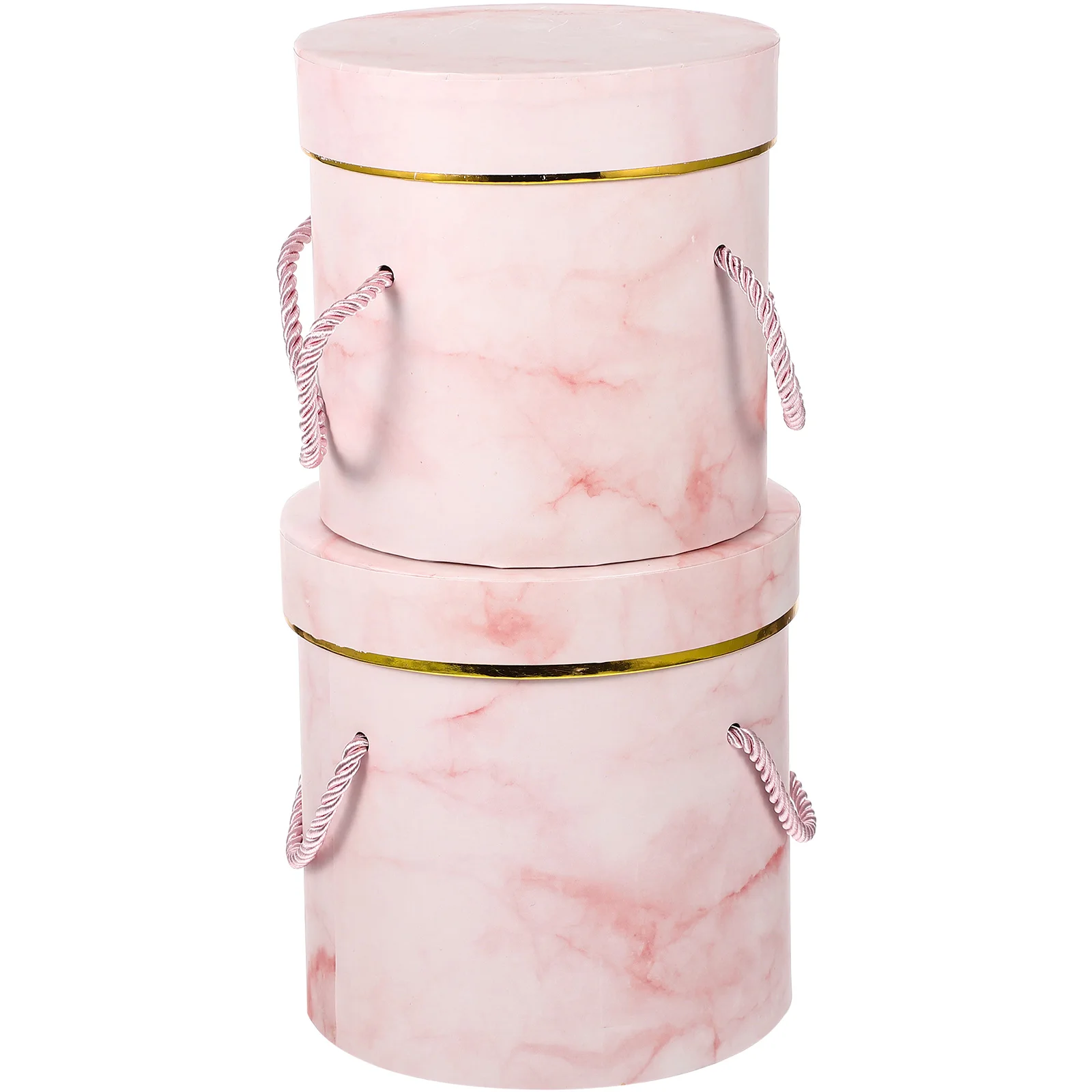 

2pcs Handheld Round Flower Bucket Pink Large 140x140 Cardboard Gift Boxes for Valentine Floral Arrangement Storage