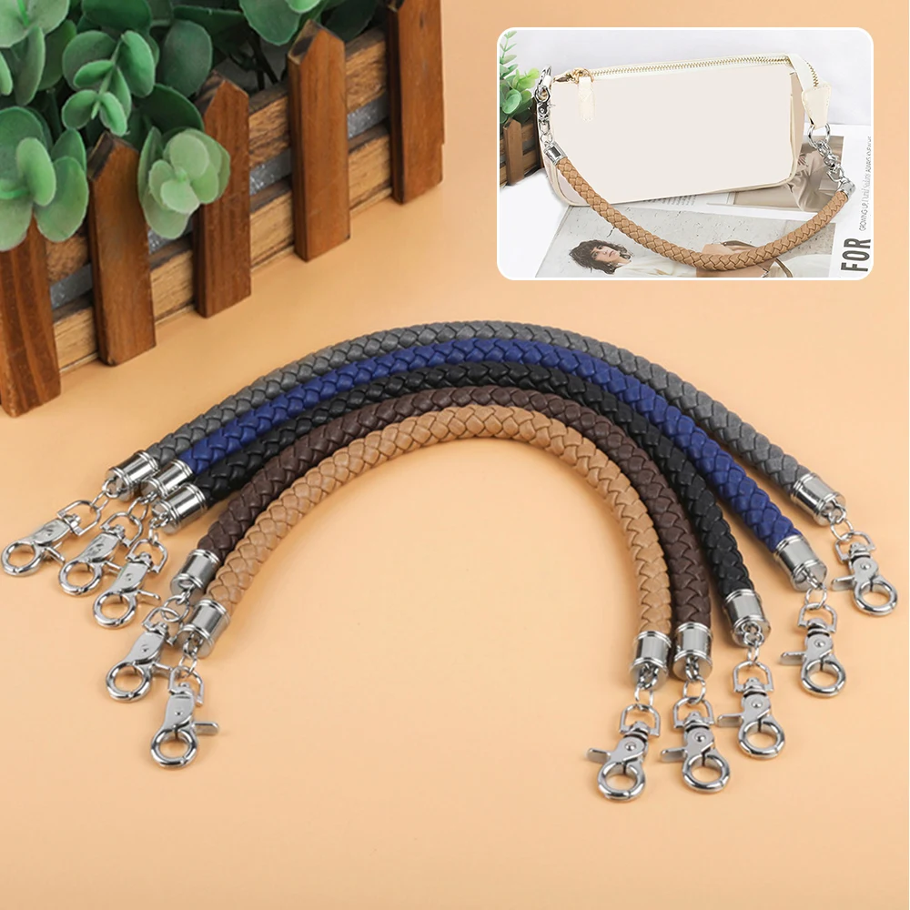 Bag Shoulder PU Leather Braided Rope Handles Bag Handle Bag Belt Detachable DIY Replacement Bag Accessories Metal Hook Buckle