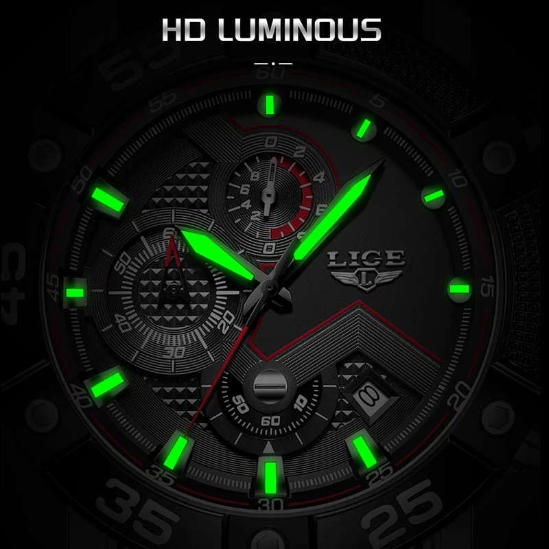 LIGE Black Silicone Watch For Men Fashion Business Men Watch Casual Military Sports Waterproof Quartz Chronograph Reloj Hombre
