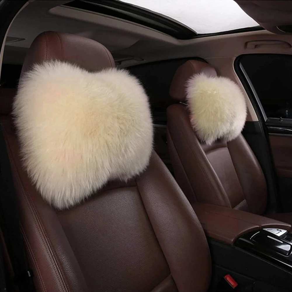 

2Pcs Car Neck Pillows Universal Soft Fur Car Headrest Cushion Seat Accessories Backrest Safety Pillow Auto Interior Accessories