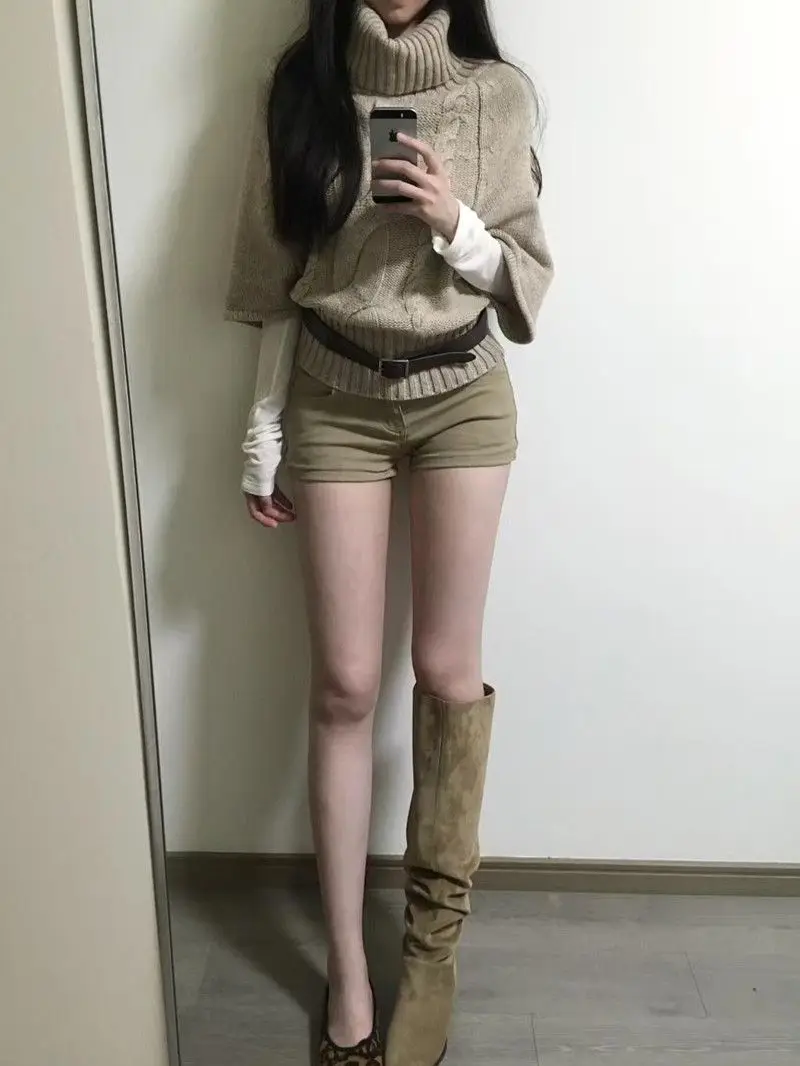 الخريف الشتاء موضة كل مباراة بلوفر مغزول عالية الرقبة البلوز سترة المرأة خمر شارع العليا سليم صالح علوي Sueter Mujer #2