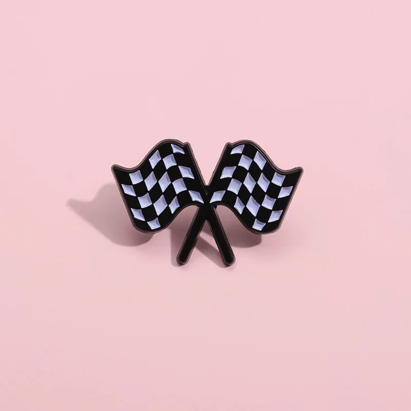 Chequered Flag Enamel Pins Custom Checkerboard Formula Racing F1 Brooches Lapel Badges Funny Jewelry Gift for Kids Friends