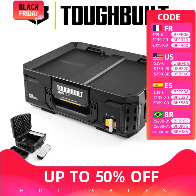 TOUGHBUILT TB-B1-B-30 StackTech Tool Box Multi-functional Maintenance Parts Box Stackable Toolbox Toughbuilt Tool Accessories