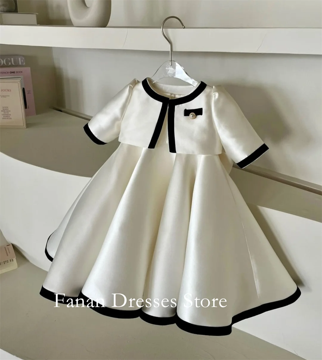 

FANAN Pretty Flower Girl Dresses Two Pieces Elegant Princess Satin Ball Gown For Kids Birthday Party First Communion Dress