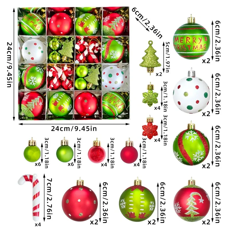 Ensemble d'ornements de noël, 46 pièces, rouge vert Grinch, décorations de boules de noël, Collection d'ornements d'arbre de noël, cadeau du nouvel an 2026