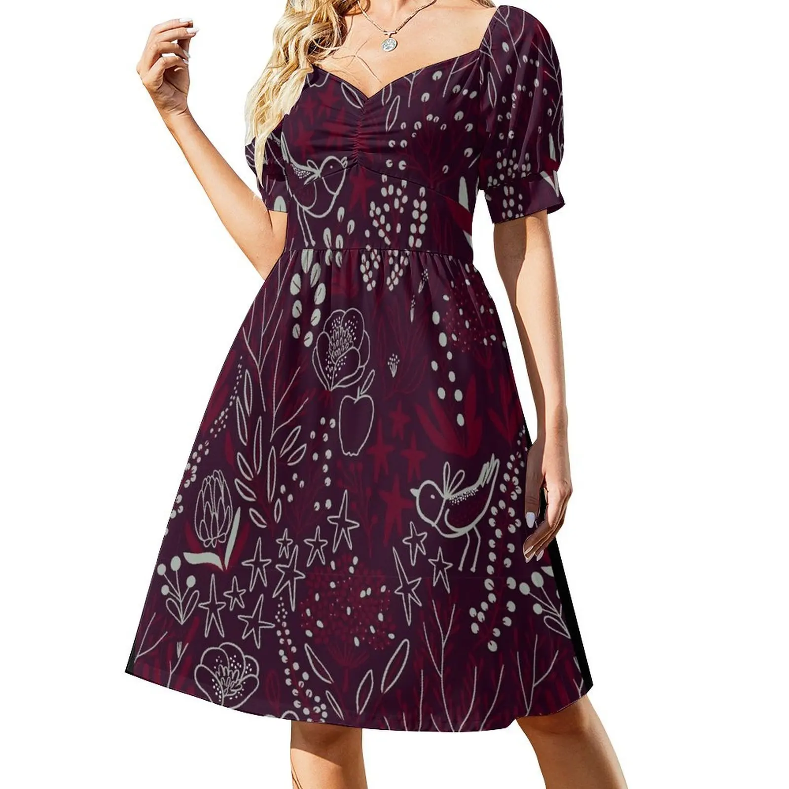 

Burgundian winter Short Sleeved Dress Long dress purple dress