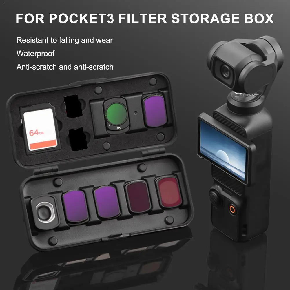 

Чехол для хранения фильтров для DJI Osmo Pocket 3, портативная противоударная и пыленепроницаемая коробка, Pocket 3, необходимая для дорожных фотоаксессуаров