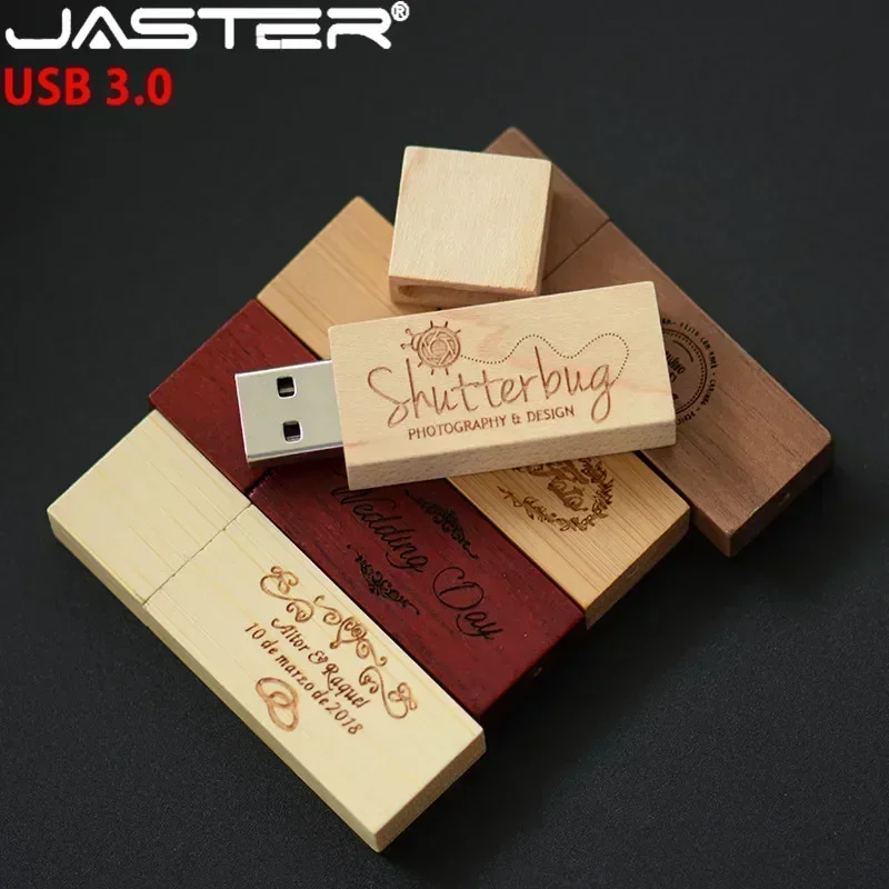 JASTER-USB 3,0 de madera para fotografía, pendrive con caja de regalo, 8GB, 16GB, 32GB, 64GB, regalos de boda