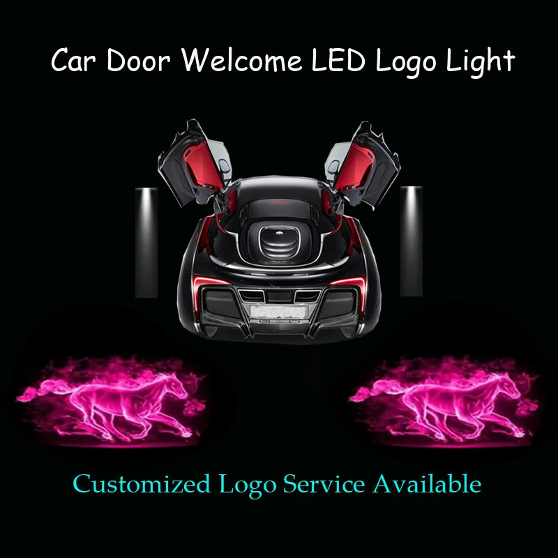 2pcs Wired Purple Flaming Horse Logo Car Projector Puddle LED Door Welcome Light Ghost Shadow Spotlight Laser for Ford Mustang