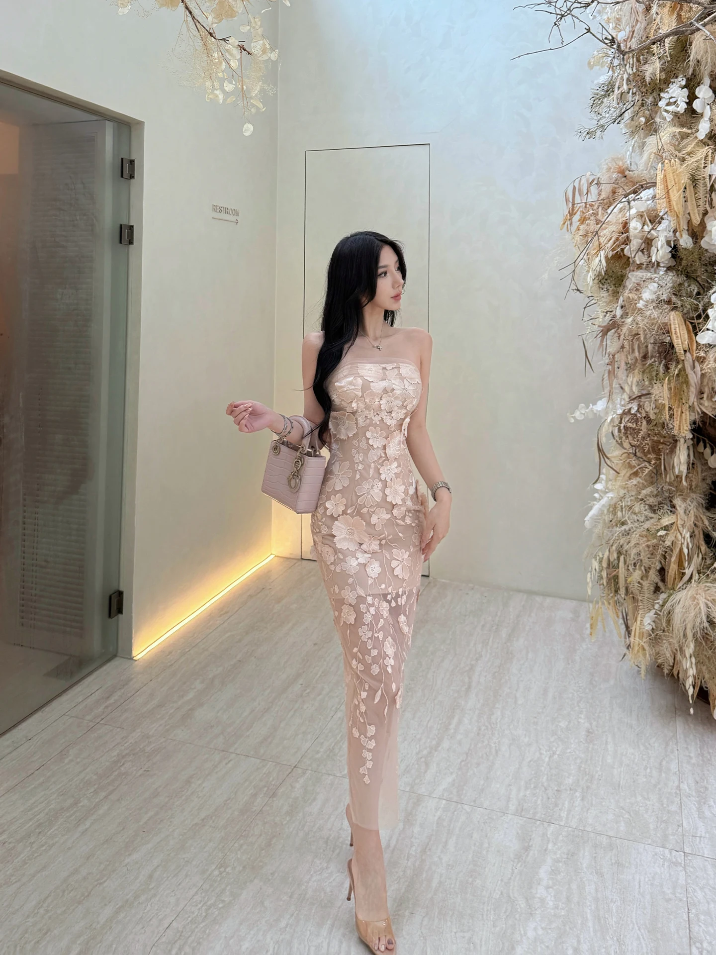  Lace Trim Bustier Dr Women's Summer Slim Fit High Waist Polyester Fabric No Stretch X-ape Silhouette Ba Zipper