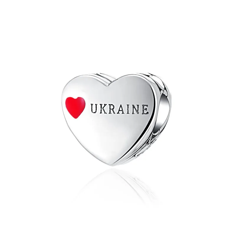 European 925 Silver Plated Pendant Ukrainian Flag Pendant Beaded Pendant Suitable for Original Pandora Ladies DIY Jewelry