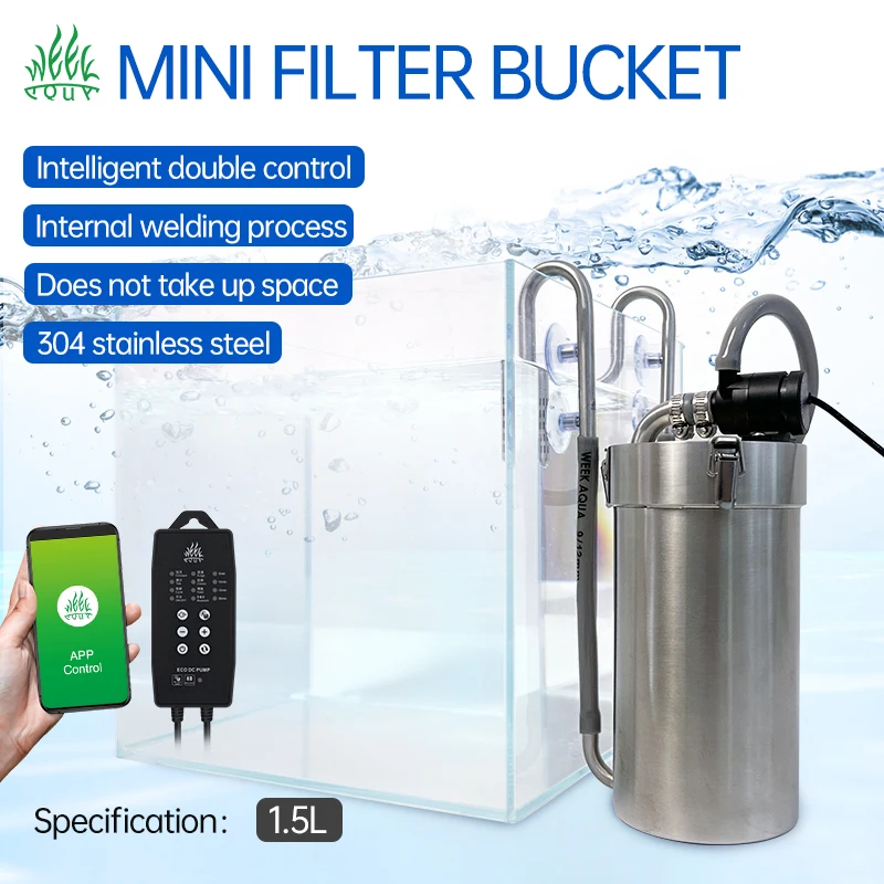 AIROW Mini Intelligent Frequency Conversion 304 Stainless Steel Aquarium Filter Bucket for 15-35cm Nano-fish tank