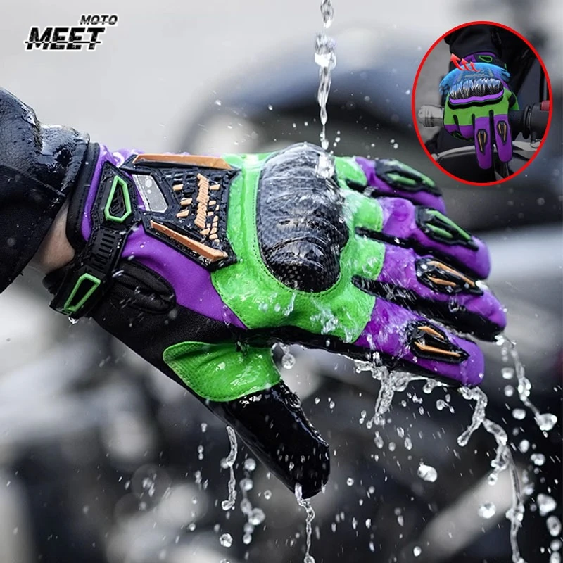 Waterproof Motorcycle Gloves Carbon Fiber Shell Anti-fall Motorbike Guantes Men Women Breathable Motocross Full Finger Gloves