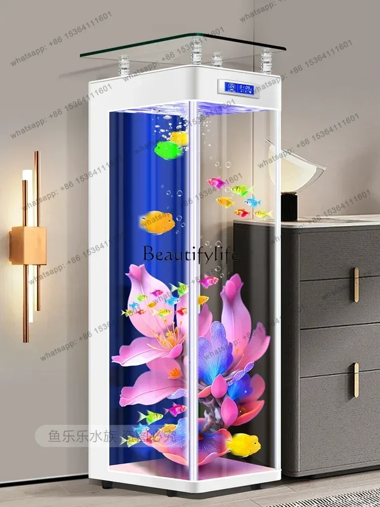 yj21 Simple Living Room Light Luxury Small Integrated Change Water Ecological Loop Back Filter Floor Fish Tank