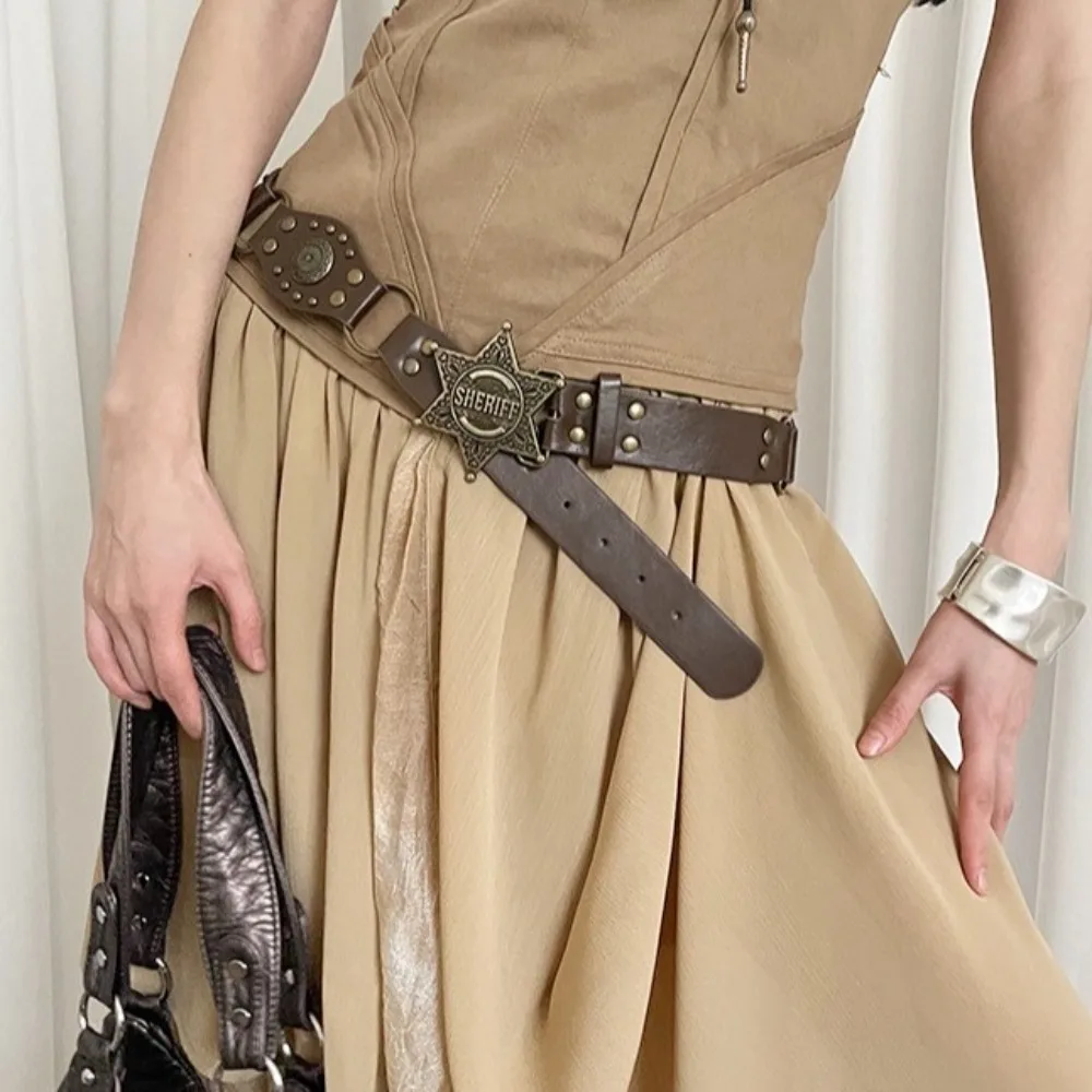 

Punk Rivet Cowgirl Belt Alloy Y2k Cowboy Waistband Strap Buckle Adjustable Star Buckle Belt Spicy Girl