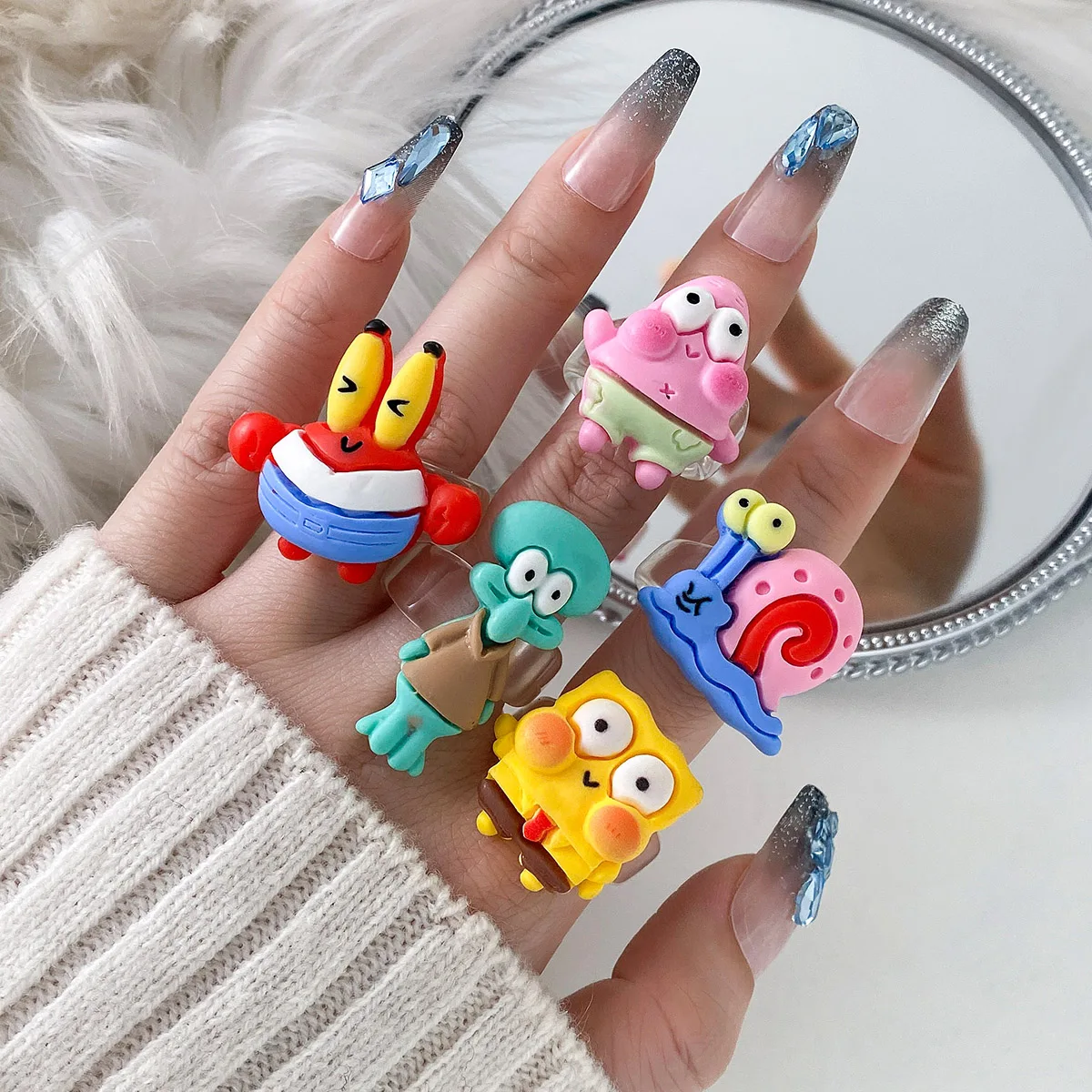 IPARAM Cute Cartoon Octopus Sponge Snail Crab Ring for Women Men Children Plastic Rings Fashion Jewelry Gifts