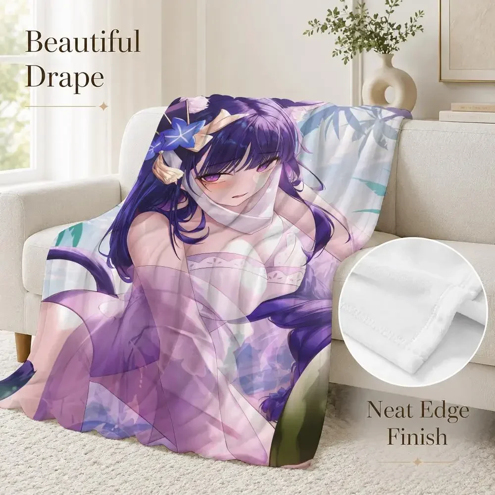 Iconic Genshin Impact Raiden Shogun Throw Soft Lightweight Flannel Blanket for Sofa Couch Bedroom Living Room Home Decor