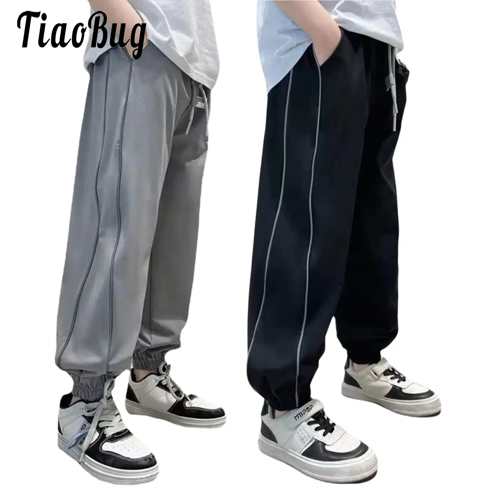 

Teens Boys Contrasting Trim Jogger Pants Casual Drawstring Elastic Waistband Sweatpants with Pockets for Outdoor Sports 5Y-15Y
