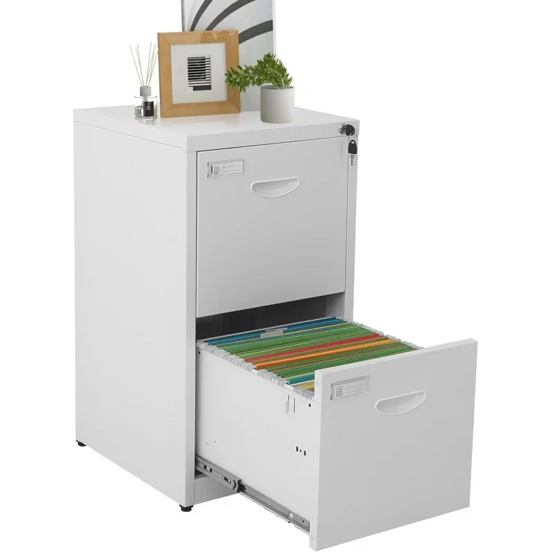 2 Drawer File Cabinet with Lock, 18 Deep, Metal Vertical Storage , White Heavy Duty Locking , Office Home Steel Filing A4 L